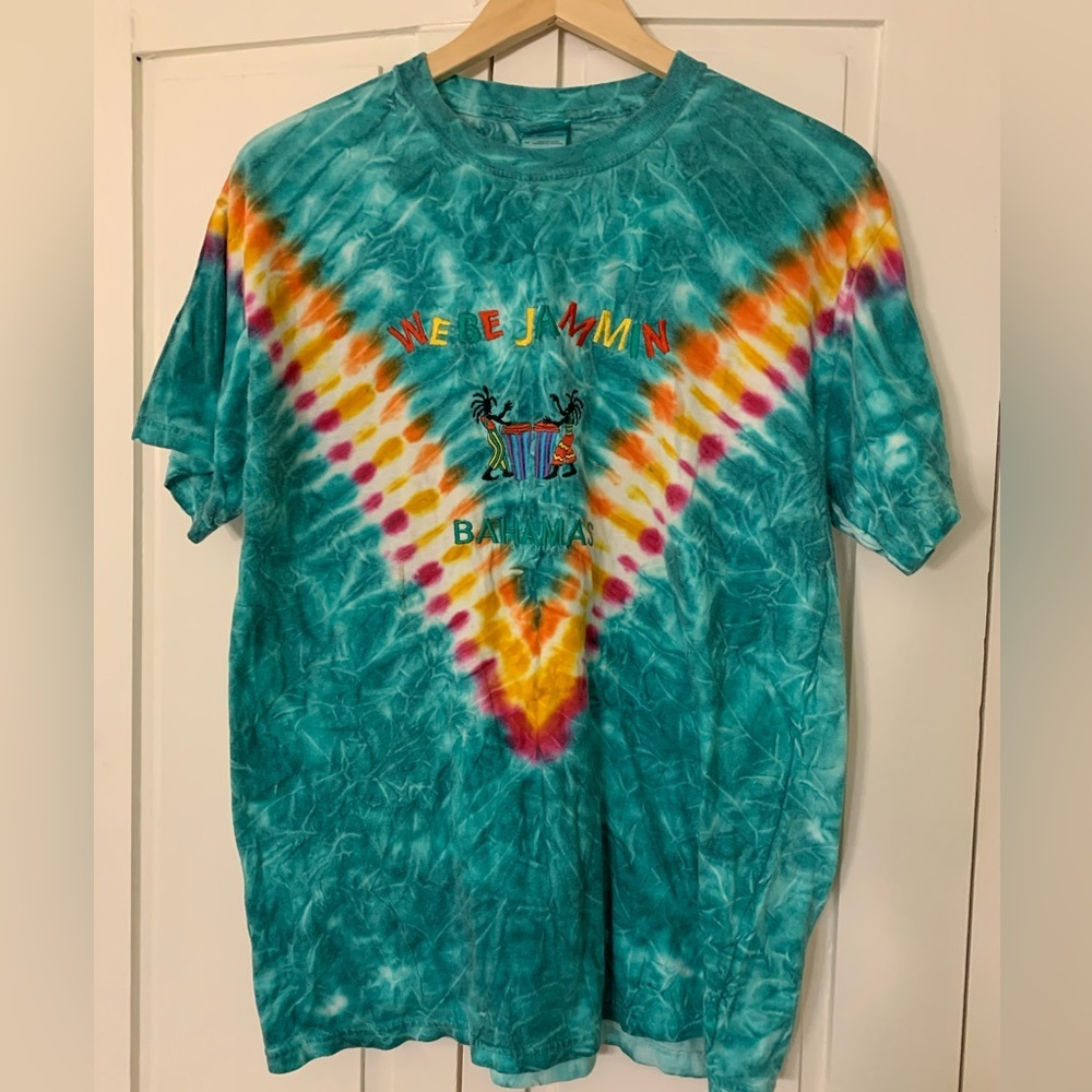 Bahamas We Be Jammin Embroidered Rasta Tie Dye T-Shirt Size Medium‎